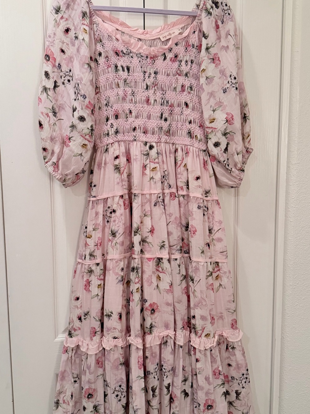 Ivy City Co Pink Floral Smocked Midi Dress